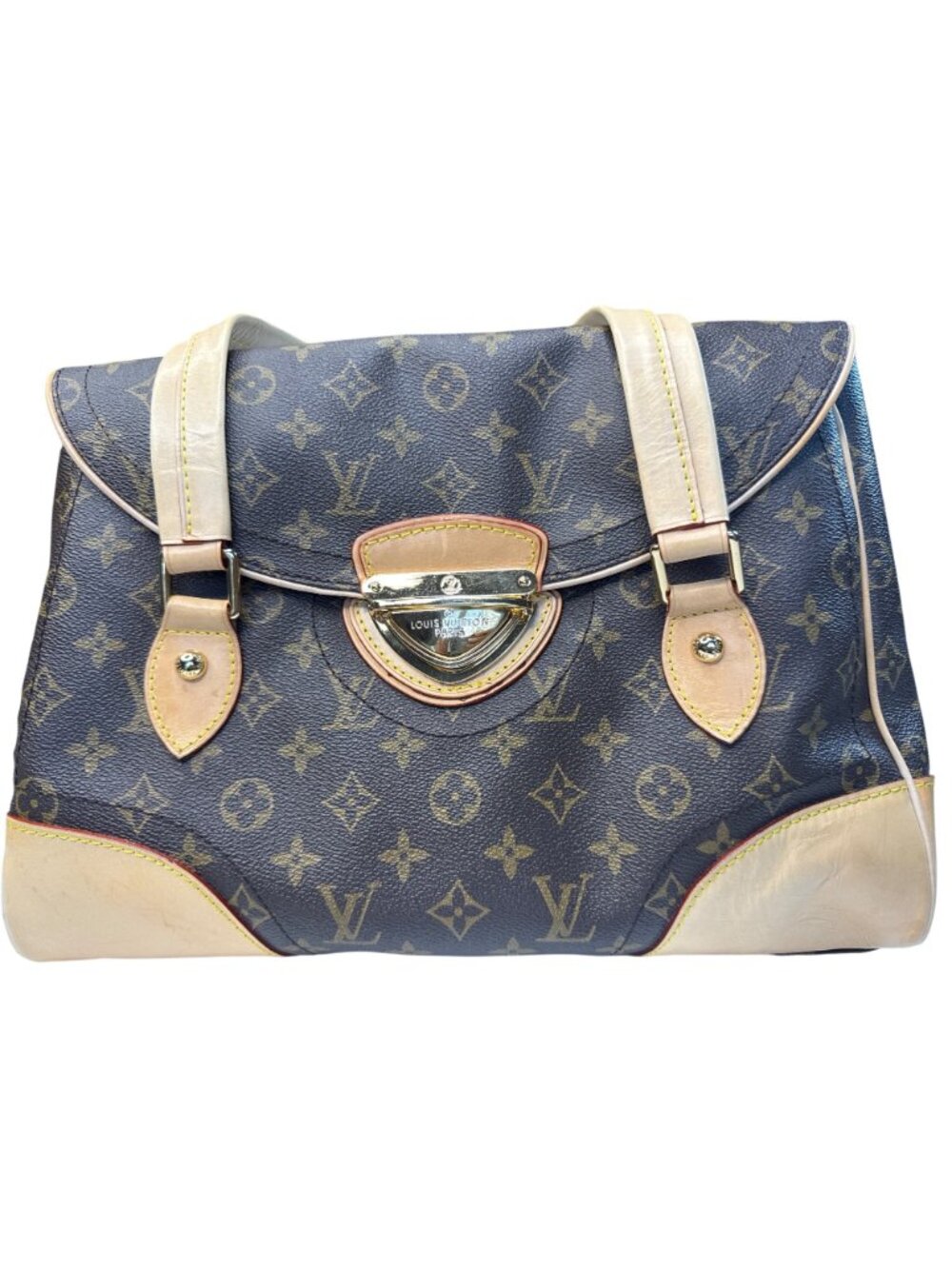 Monogram Canvas Handbag With Beige Leather Trim & Gold Hardware - Picture 2 of 14